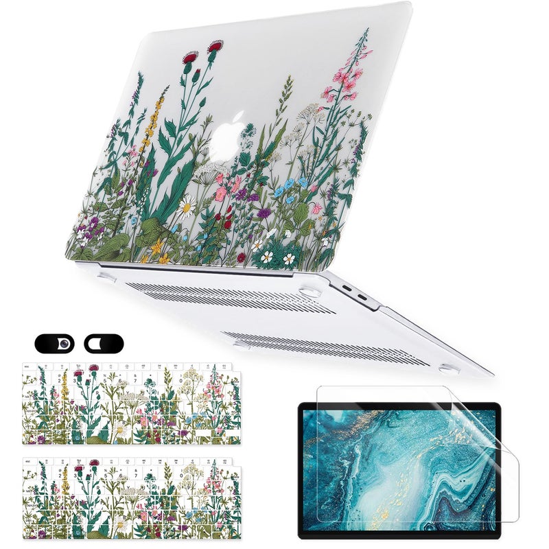 iDonzon Case for MacBook Air 13 inch M1 A2337 A2179 A1932 2022-2018 Release, Matte Clear Hard Cover & Transparent Keyboard Cover & Screen Protector Compatible with Mac Air 13.3 Touch ID, Flowers - Image 1